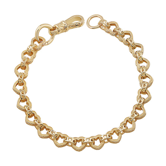 9ct Yellow Gold Medium Heart Belcher Bracelet