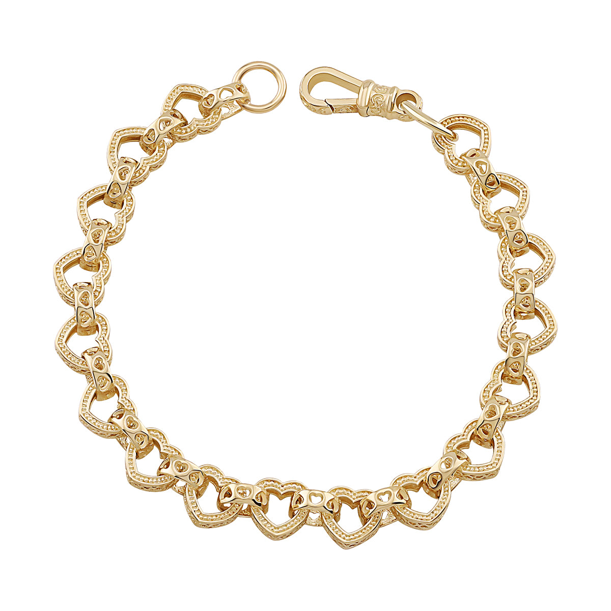 9ct Yellow Gold Large Heart Belcher Bracelet
