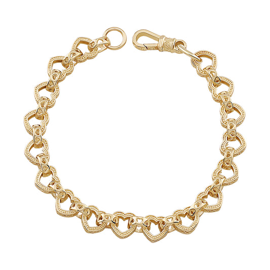 9ct Yellow Gold Large Heart Belcher Bracelet