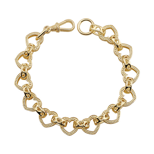 9ct Yellow Gold Extra Large Heart Belcher Bracelet