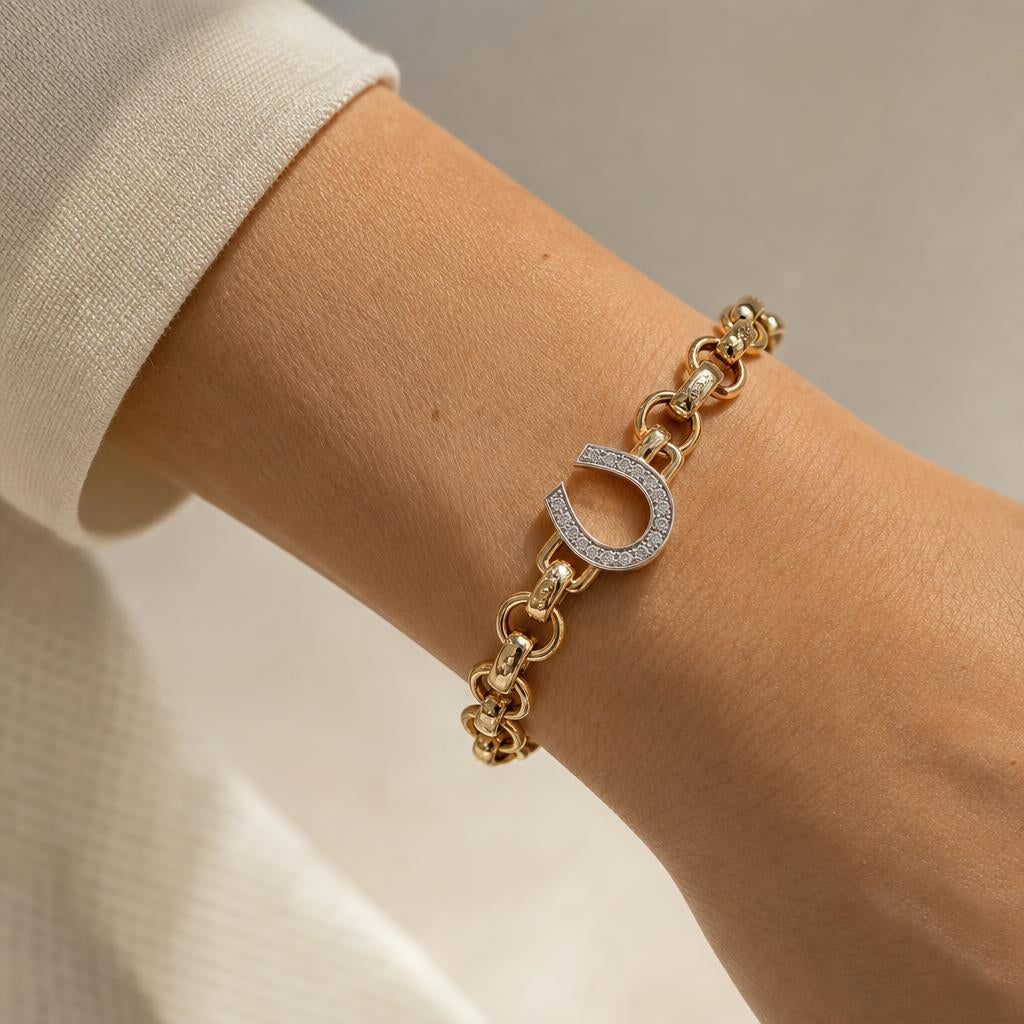9ct Yellow Gold Gemset Horseshoe Belcher Bracelet