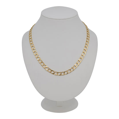 9ct Yellow Gold Polished And Barked Patterned 8mm Link Chain-20"