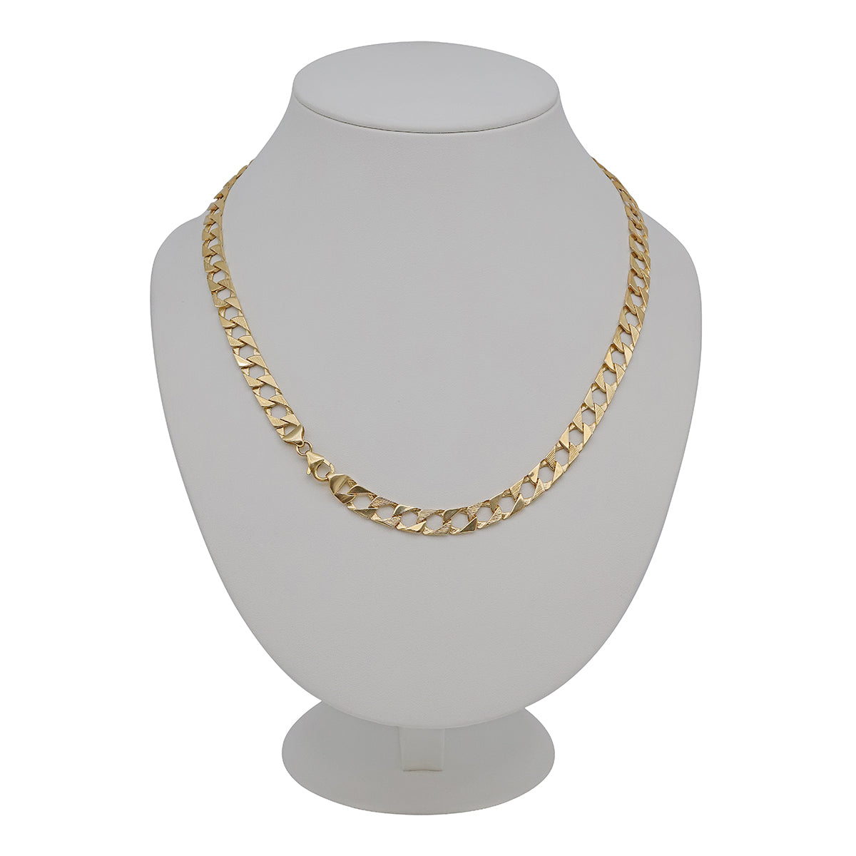 9ct Yellow Gold Polished And Barked Patterned 8mm Link Chain-20"