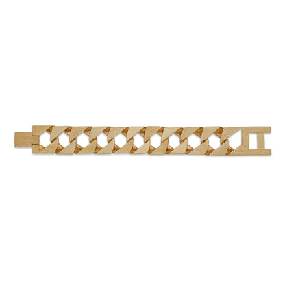 9ct Yellow Gold Extra Heavy Plain And Barked 30mm Link Bracelet- 10.5"