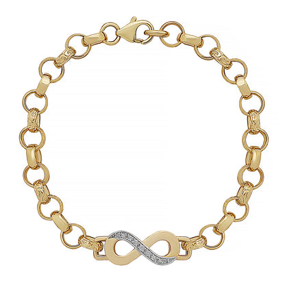 9ct Yellow Gold Gem Set Infinity Belcher Link Bracelet-6.5"