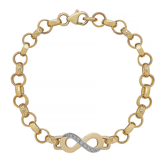 9ct Yellow Gold Gem Set Infinity Belcher Link Bracelet-6.5"