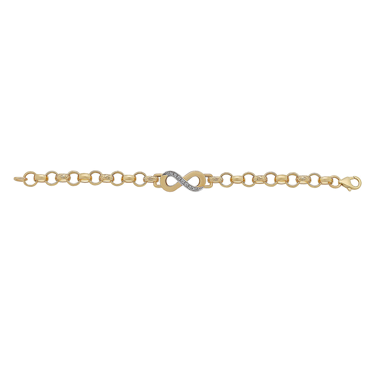 9ct Yellow Gold Gem Set Infinity Belcher Link Bracelet-6.5"