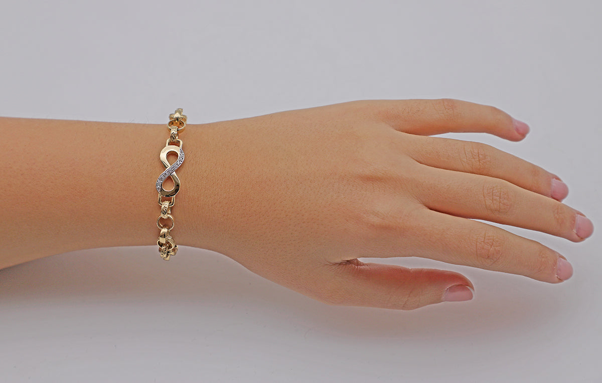 9ct Yellow Gold Gem Set Infinity Belcher Link Bracelet-6.5"