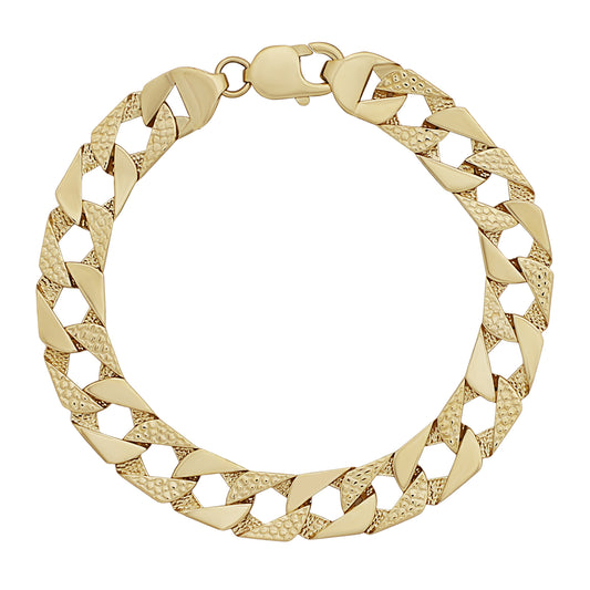 9ct Yellow Gold Textured Square Curb 10mm Bracelet -8.5"