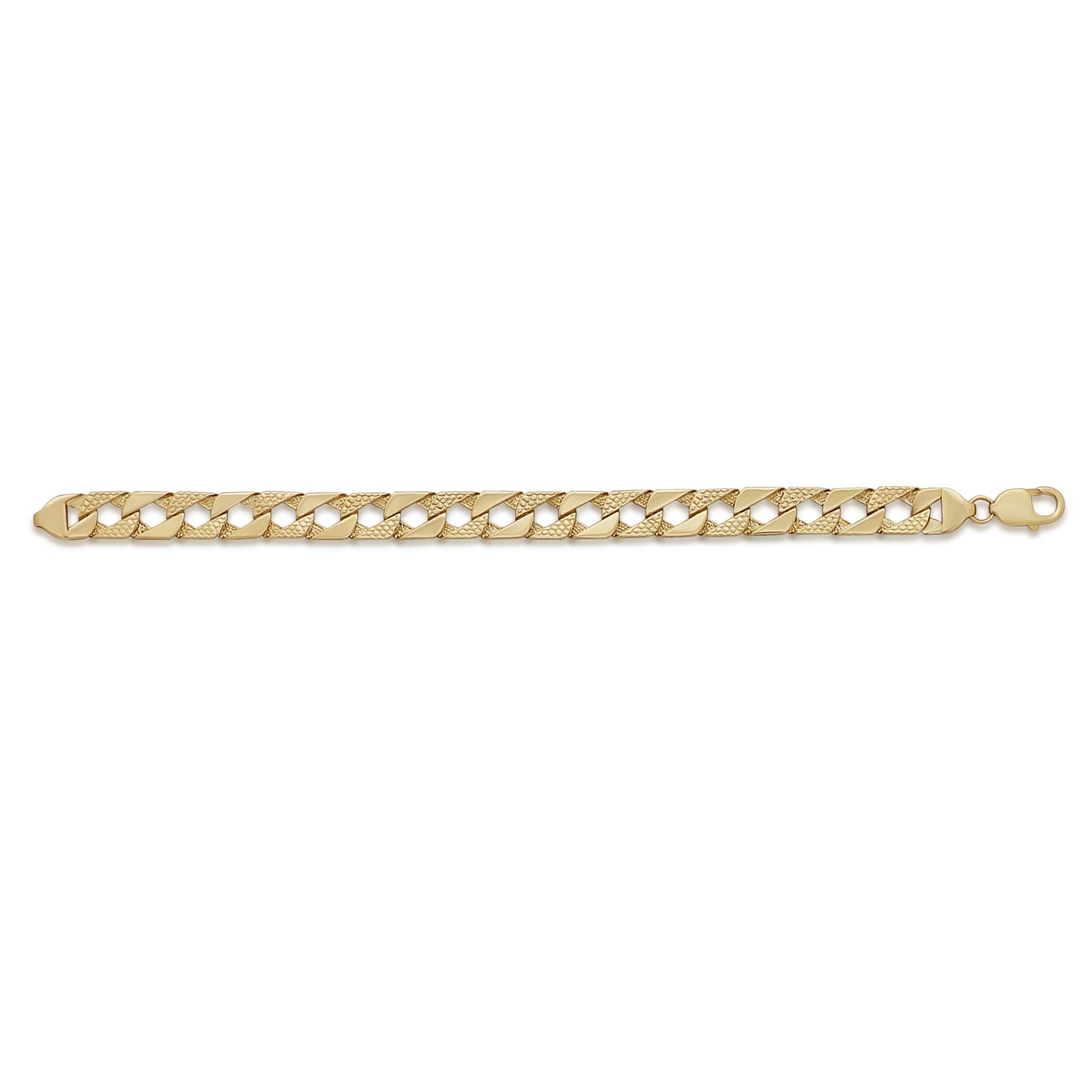 9ct Yellow Gold Textured Square Curb 10mm Bracelet -8.5"