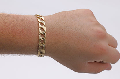 9ct Yellow Gold Textured Square Curb 10mm Bracelet -8.5"