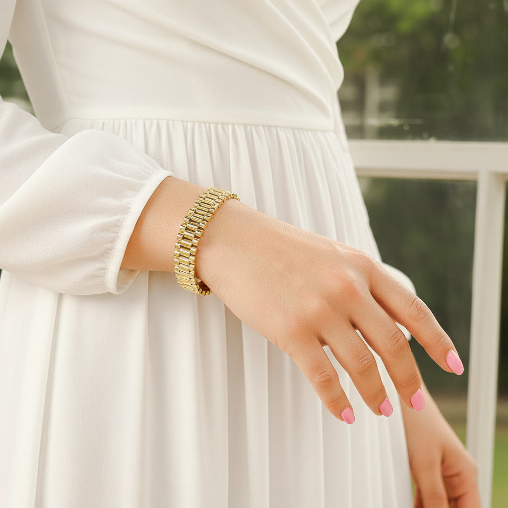 9ct Yellow Gold Rolex Style Plain 10mm Presidential Bracelet