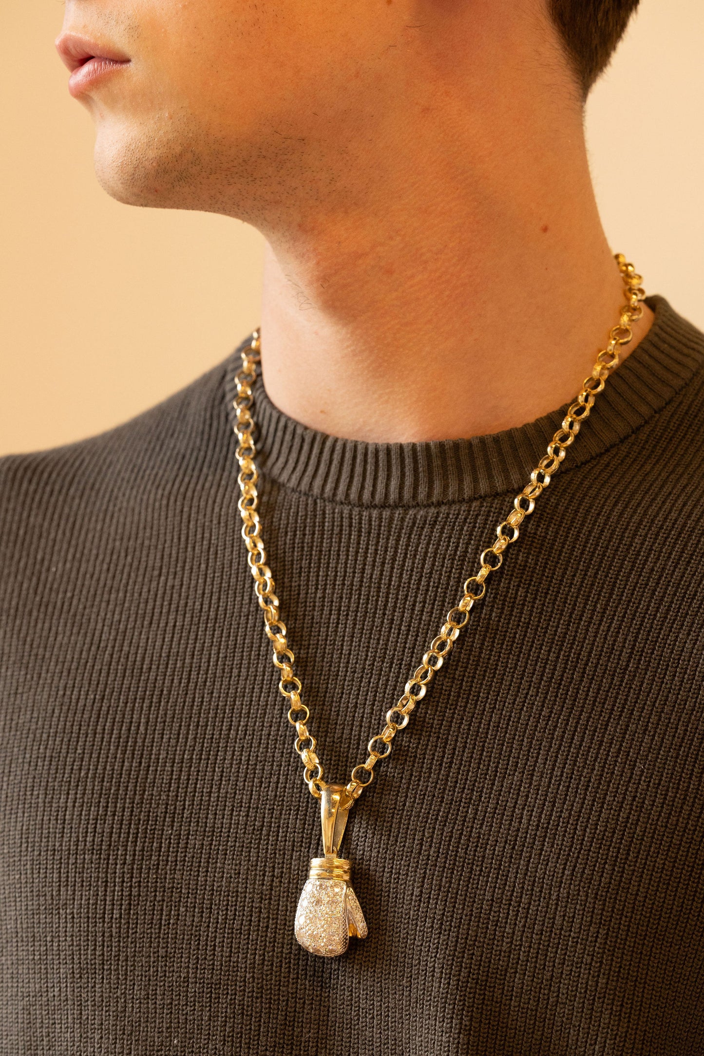 9ct Yellow Gold Gem-Set Extra Large Right Hand Boxing Glove Pendant
