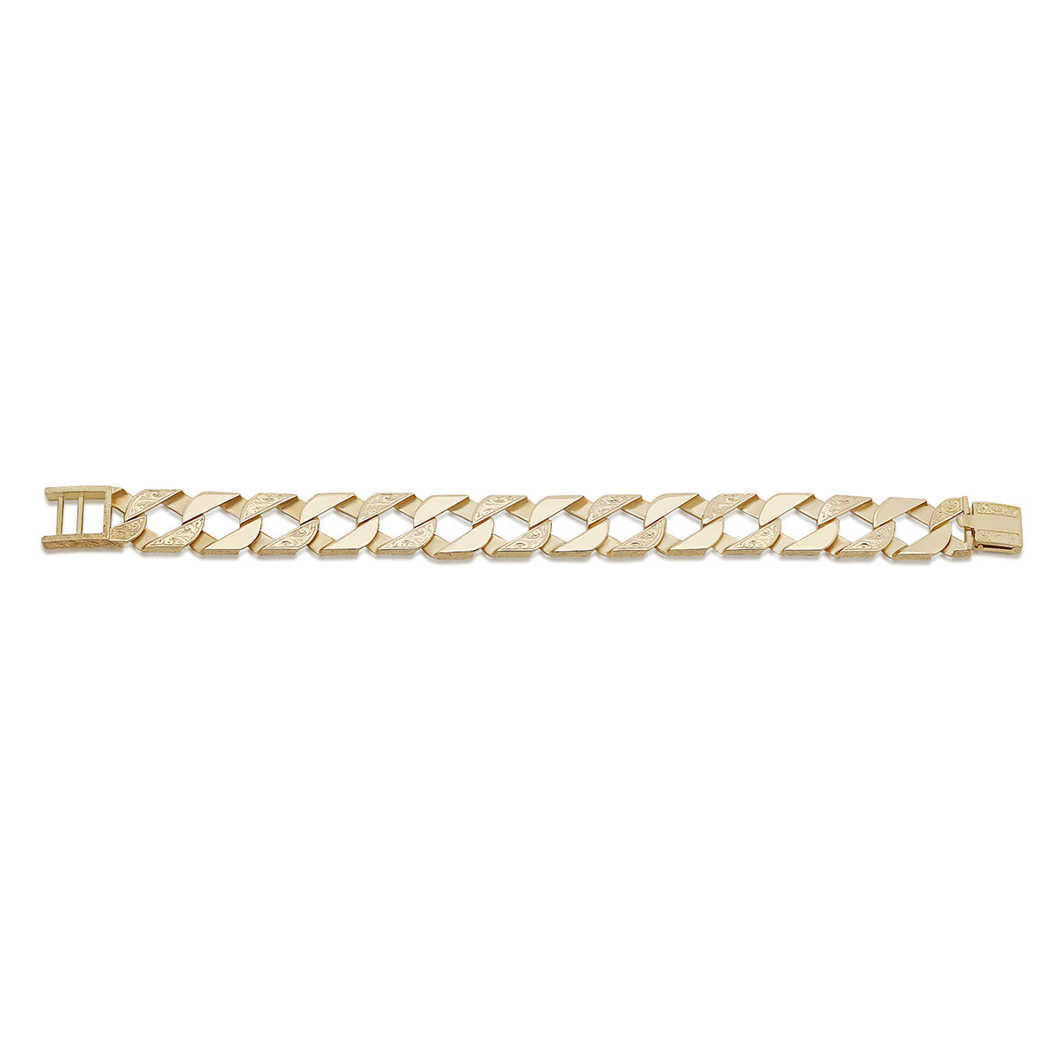 9ct Yellow Gold Scroll Square/Ornate  Curb 15mm Bracelet - 8.5"