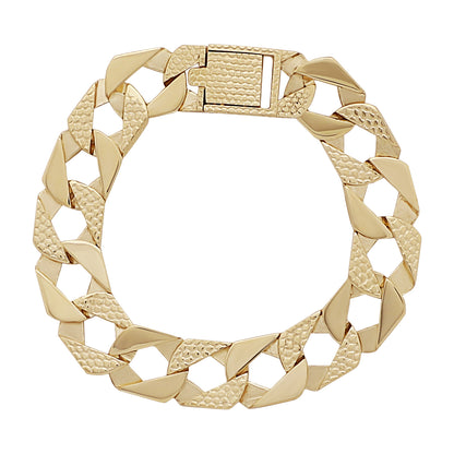 9ct Yellow Gold Textured Square Curb 13mm Bracelet -8.5"