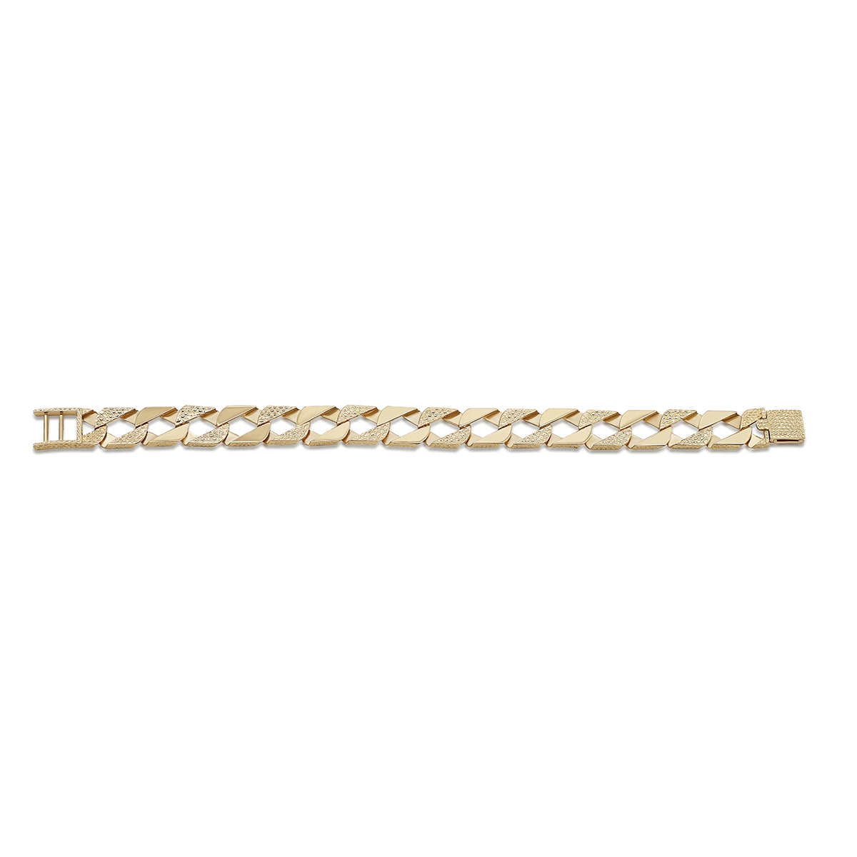 9ct Yellow Gold Textured Square Curb 13mm Bracelet -8.5"