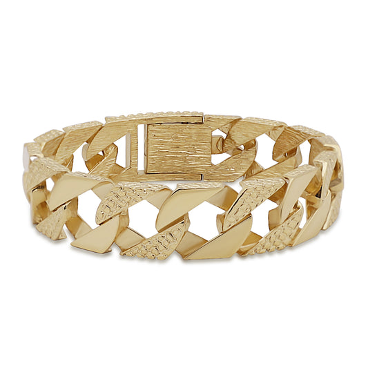 9ct Yellow Gold Textured Square Curb 15.5mm Bracelet -8.5"