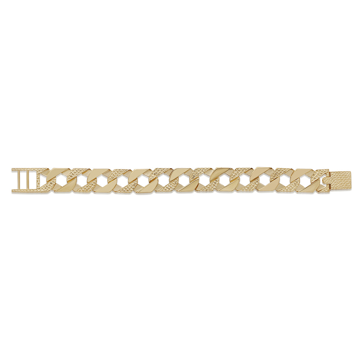 9ct Yellow Gold Textured Square Curb 15.5mm Bracelet -8.5"