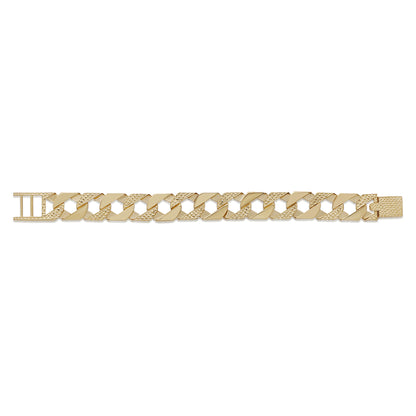 9ct Yellow Gold Textured Square Curb 15.5mm Bracelet -8.5"