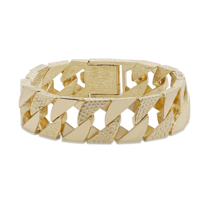 9ct Yellow Gold Textured Square Curb 18.5mm Bracelet -8.5"