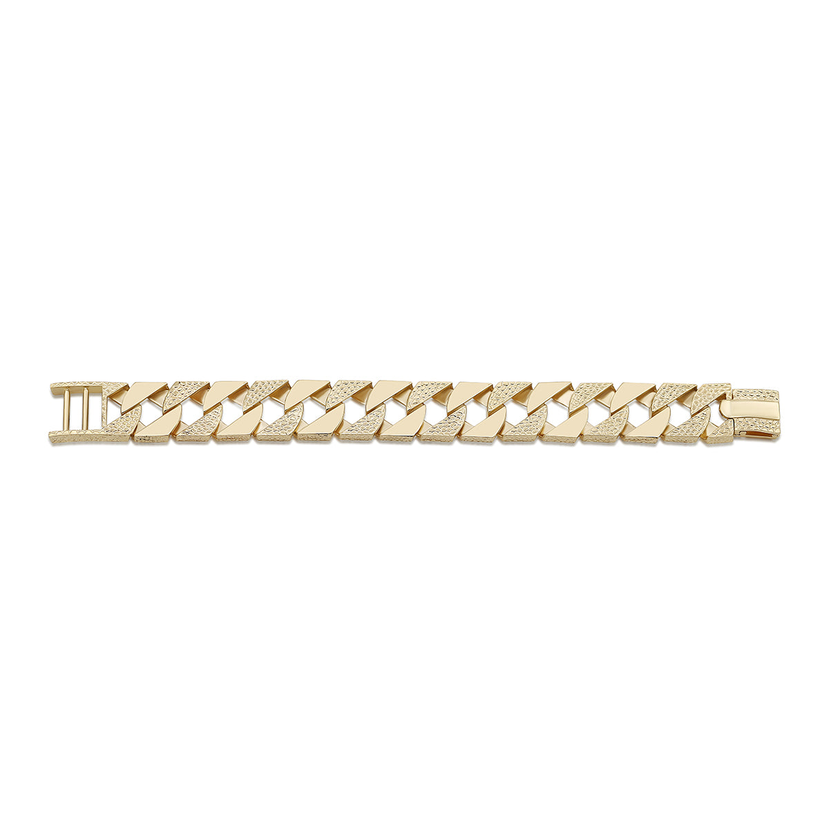 9ct Yellow Gold Textured Square Curb 18.5mm Bracelet -8.5"