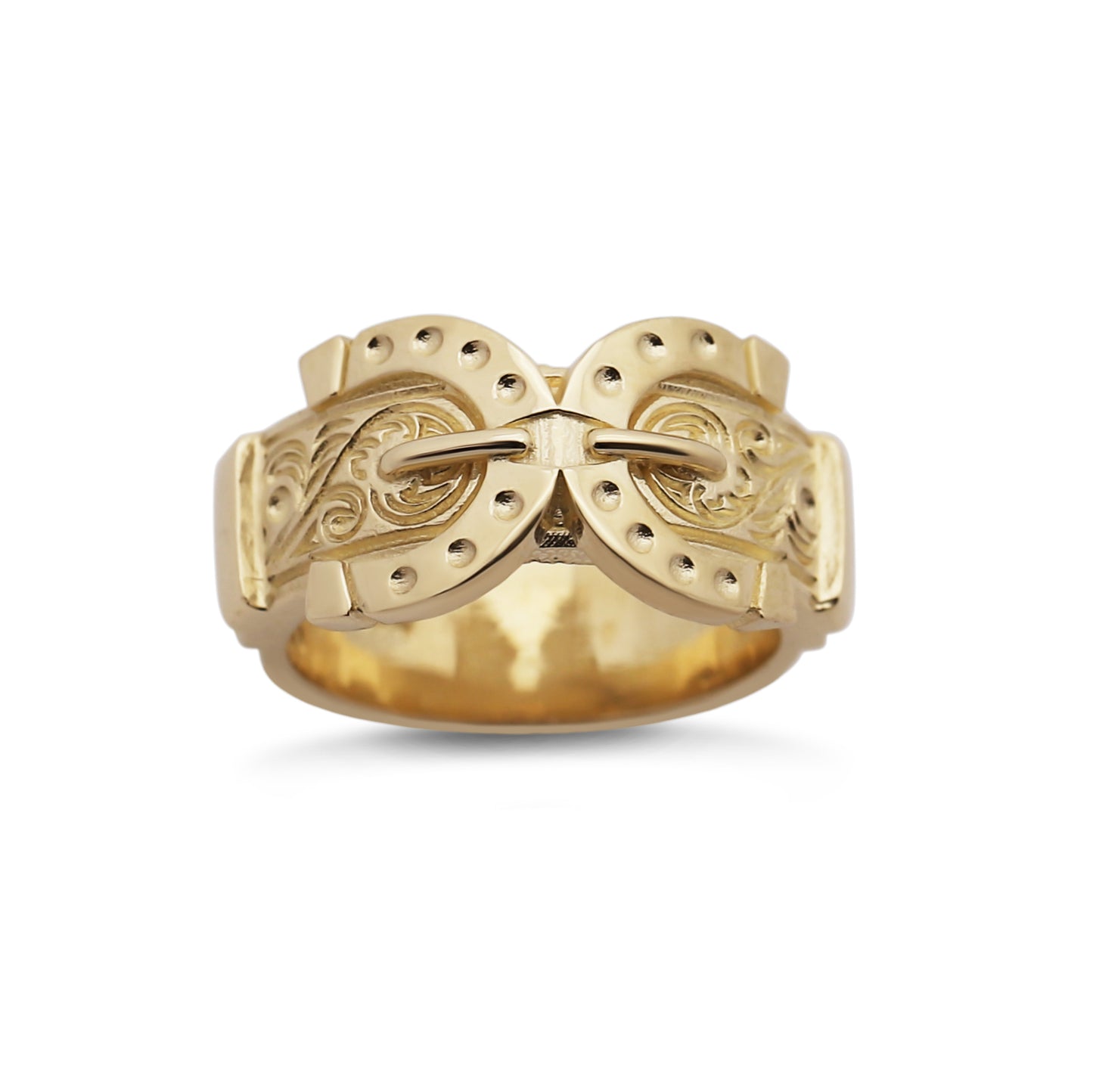 9ct Yellow Gold Polished/Patterned Double Buckle Ring