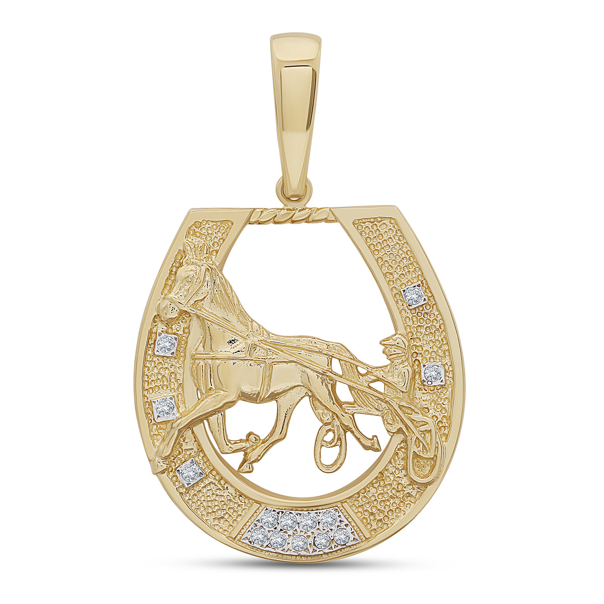 9ct Yellow Gold Gem set Large Horseshoe Carriage Pendant