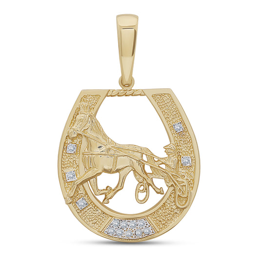 9ct Yellow Gold Gem set Large Horseshoe Carriage Pendant