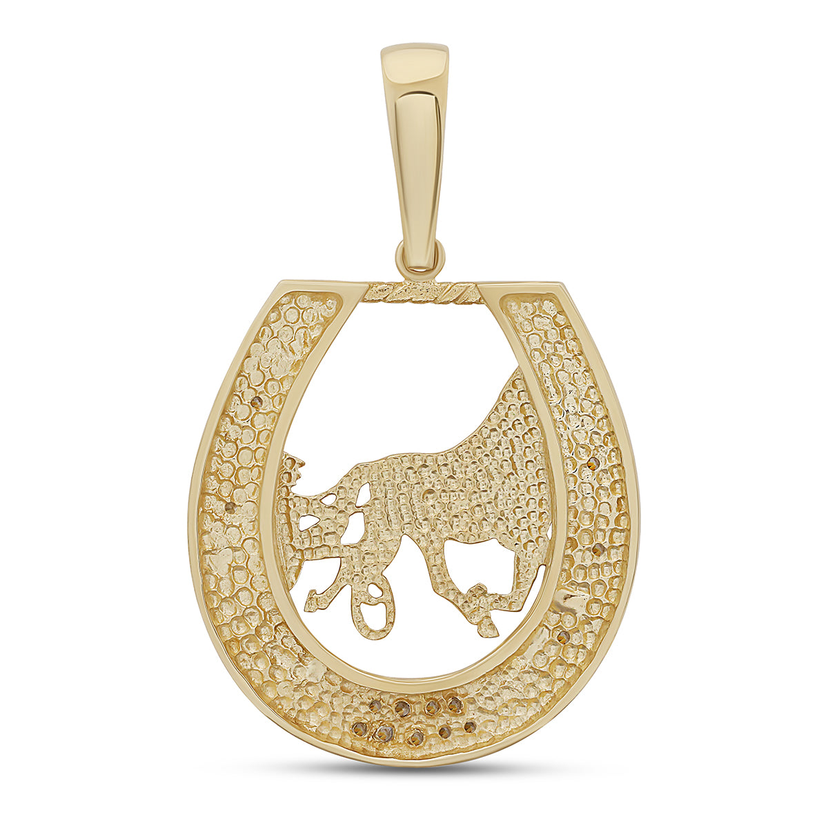 9ct Yellow Gold Gem set Large Horseshoe Carriage Pendant
