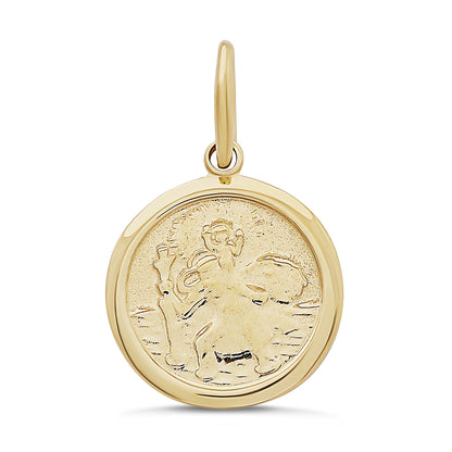 9ct Yellow Gold St Christopher Round Pendant