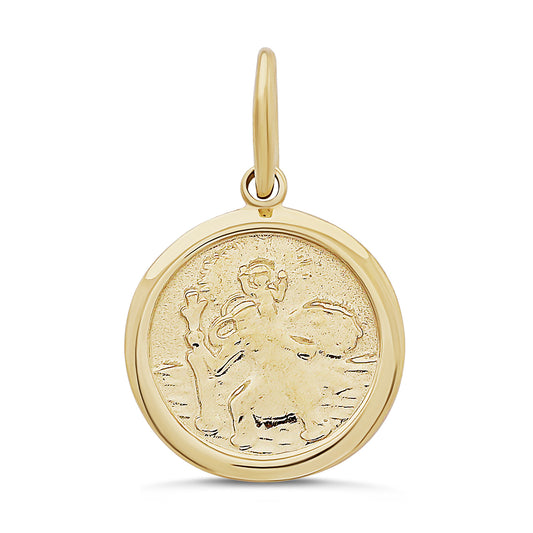 9ct Yellow Gold St Christopher Round Pendant