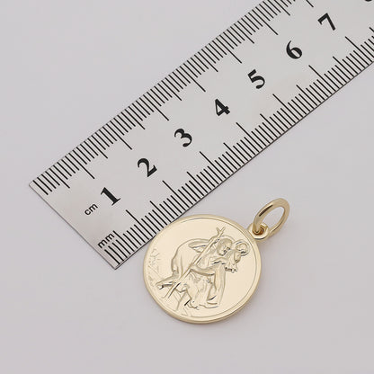 9ct Yellow Gold Medium St Christopher Round Pendant