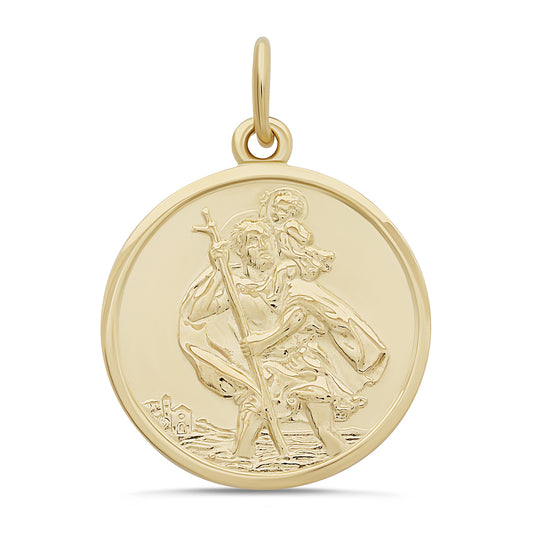 9ct Yellow Gold Large St Christopher Round Pendant