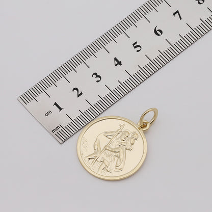 9ct Yellow Gold Large St Christopher Round Pendant