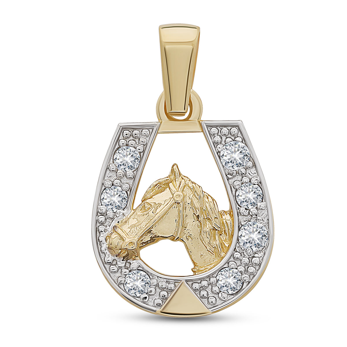 9ct Yellow Gold Gem Set Large Horseshoe Pendant