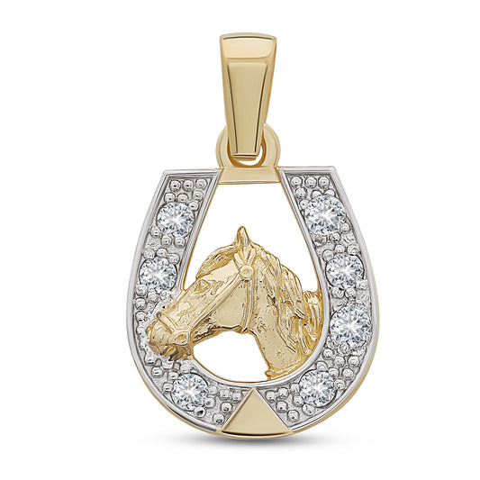 9ct Yellow Gold Gem Set Large Horseshoe Pendant