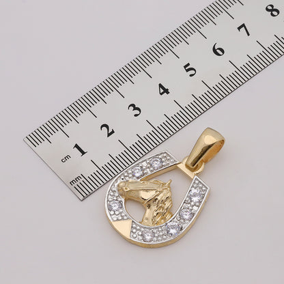 9ct Yellow Gold Gem Set Large Horseshoe Pendant