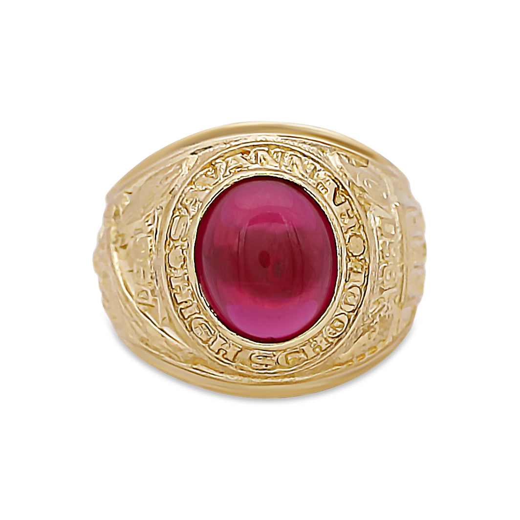 9ct Yellow Gold Small Red Gemstone College Ring