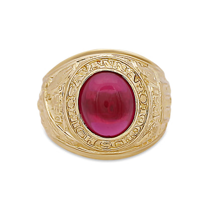 9ct Yellow Gold Small Red Gemstone College Ring