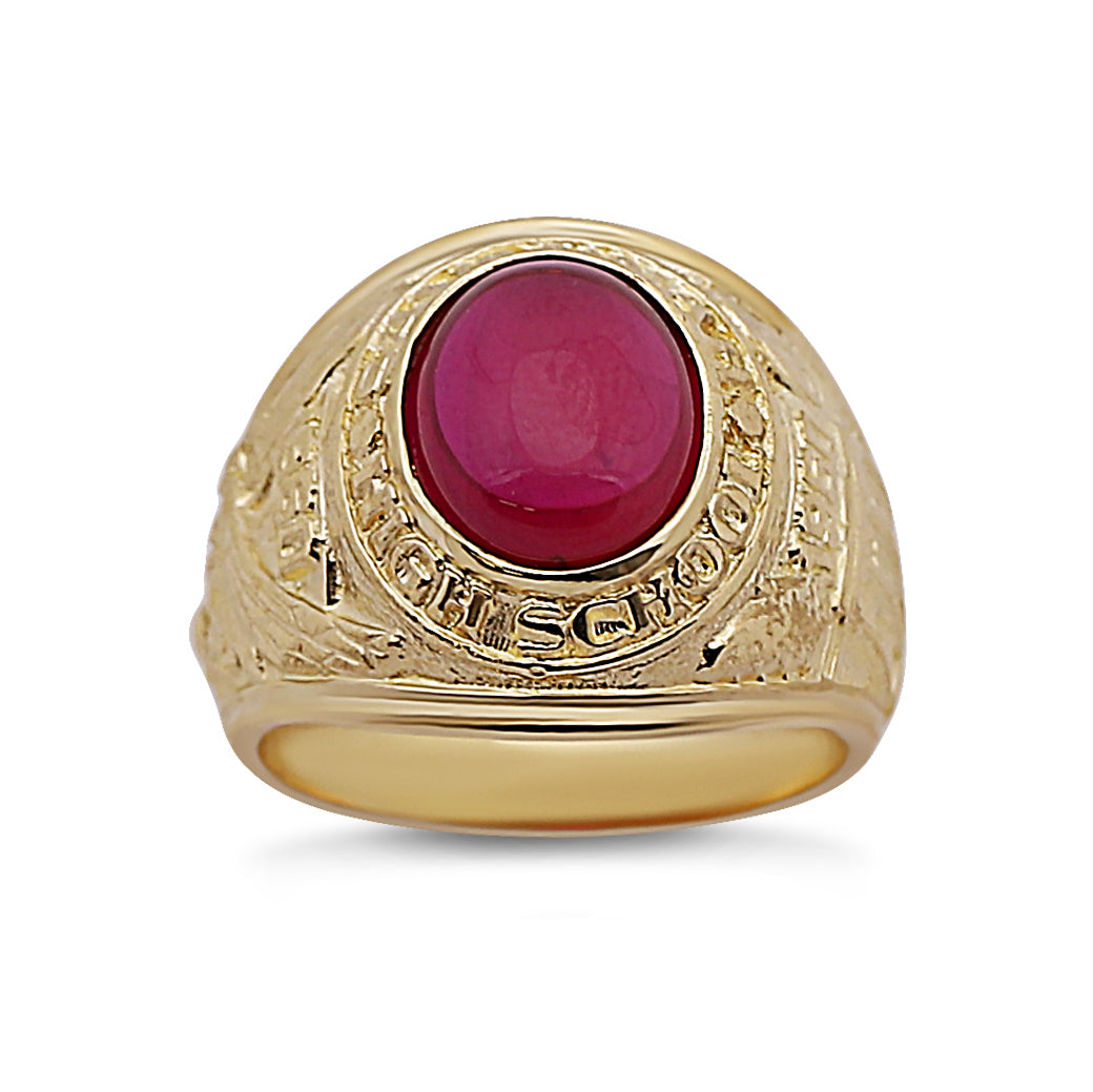 9ct Yellow Gold Small Red Gemstone College Ring