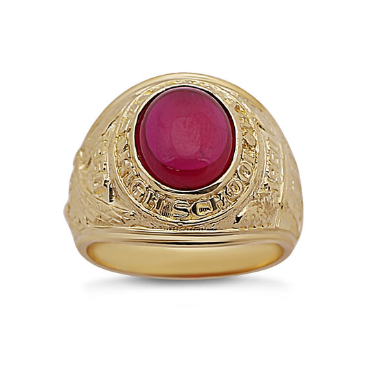 9ct Yellow Gold Small Red Gemstone College Ring