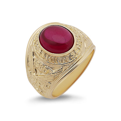 9ct Yellow Gold Small Red Gemstone College Ring