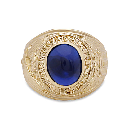 9ct Yellow Gold Small Blue Gemstone College Ring