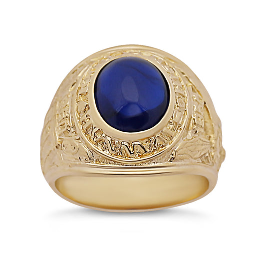 9ct Yellow Gold Small Blue Gemstone College Ring