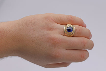 9ct Yellow Gold Small Blue Gemstone College Ring