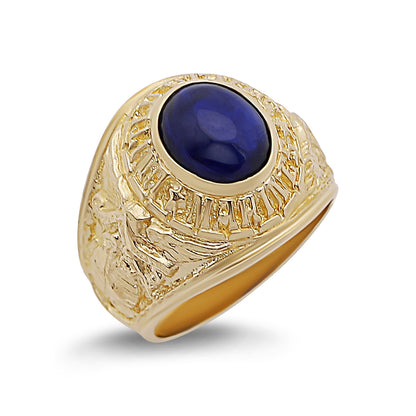 9ct Yellow Gold Large Blue Gemstone College Ring