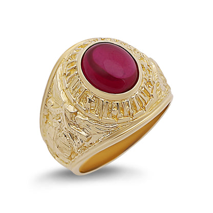 9ct Yellow Gold Large Red Gemstone College Ring