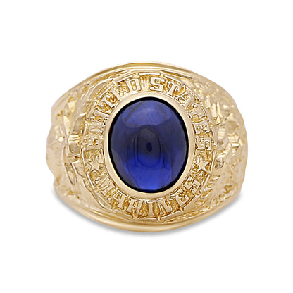 9ct Yellow Gold Large Blue Gemstone College Ring