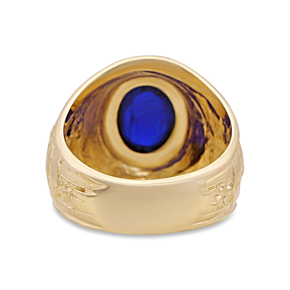 9ct Yellow Gold Large Blue Gemstone College Ring