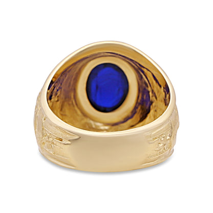 9ct Yellow Gold Large Blue Gemstone College Ring